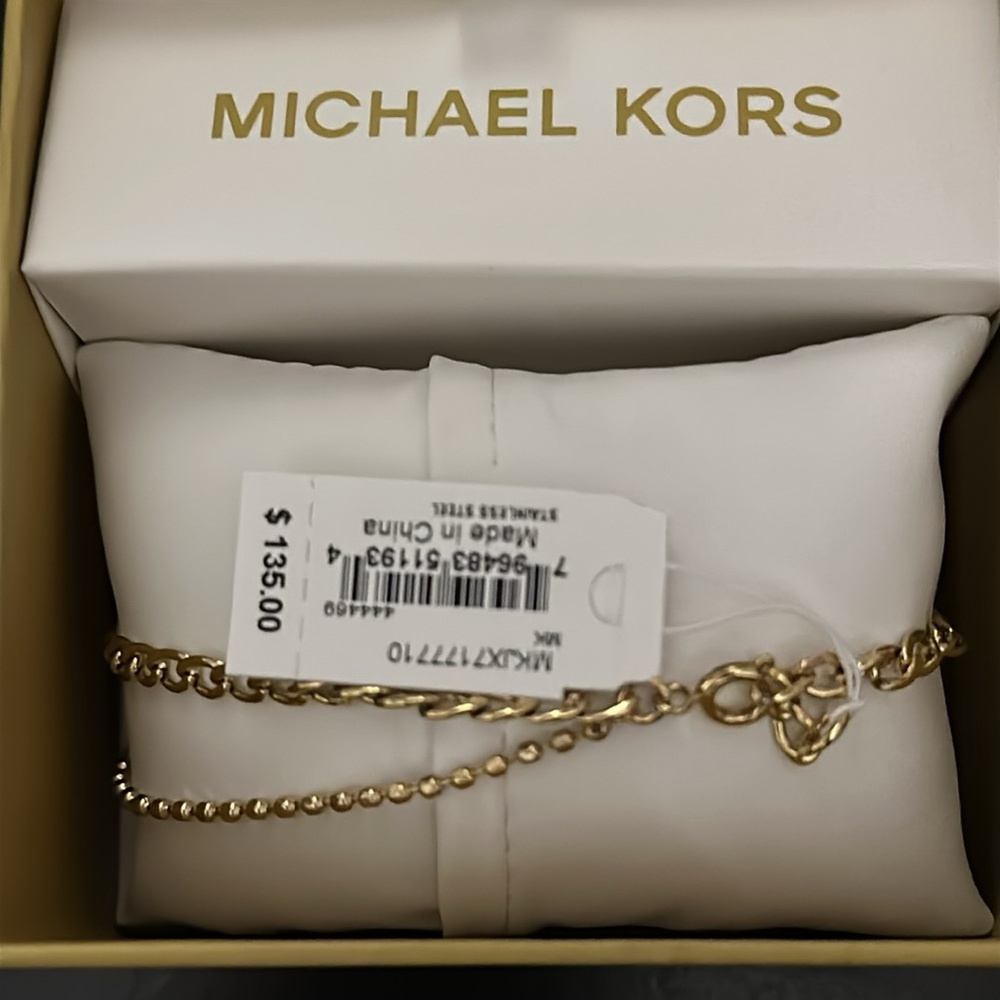 Michael Kors gold pave chain bracelet with heart and padlock charm. - Picture 3 of 4
